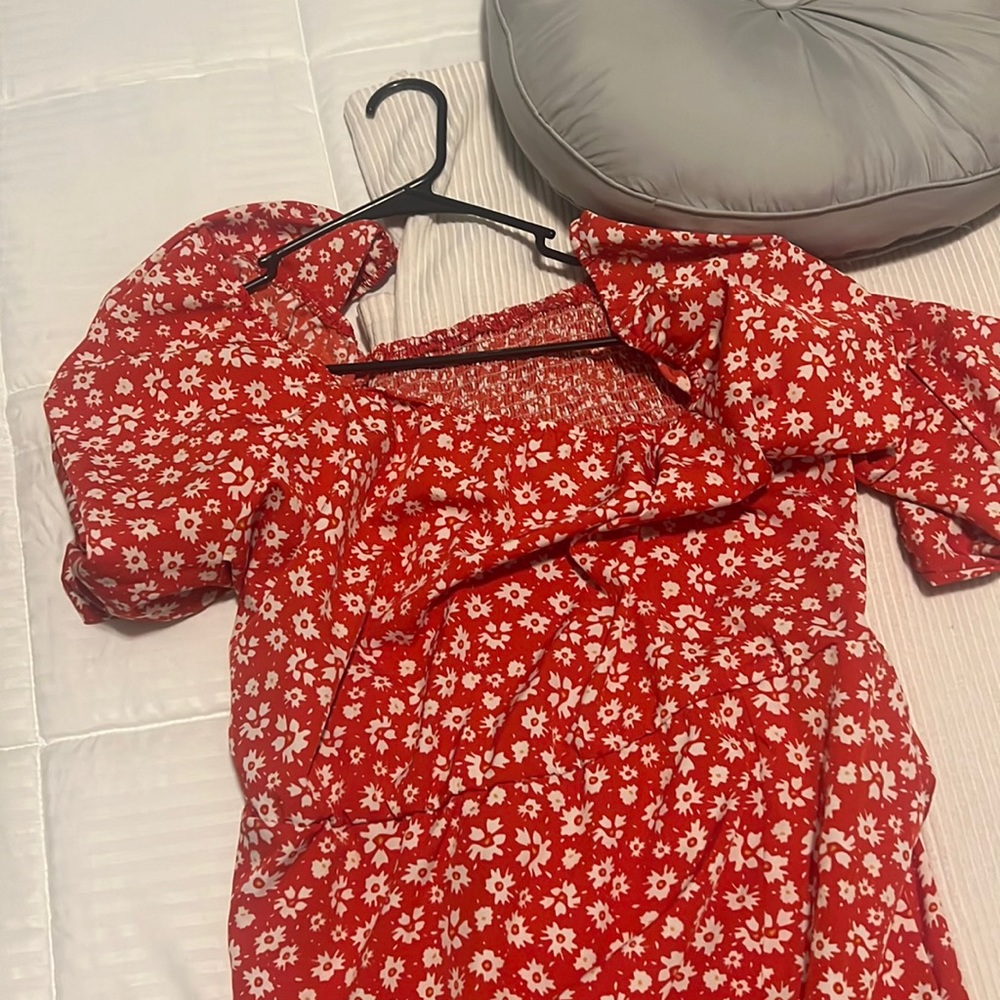 Plus Ditsy Floral Square Neck Split Thigh Milkmaid Dress